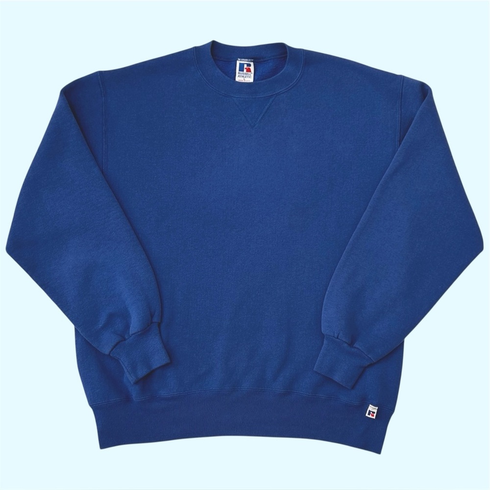 Vintage 90s Russell Athletic Blank Crewneck Blue Made in USA Large